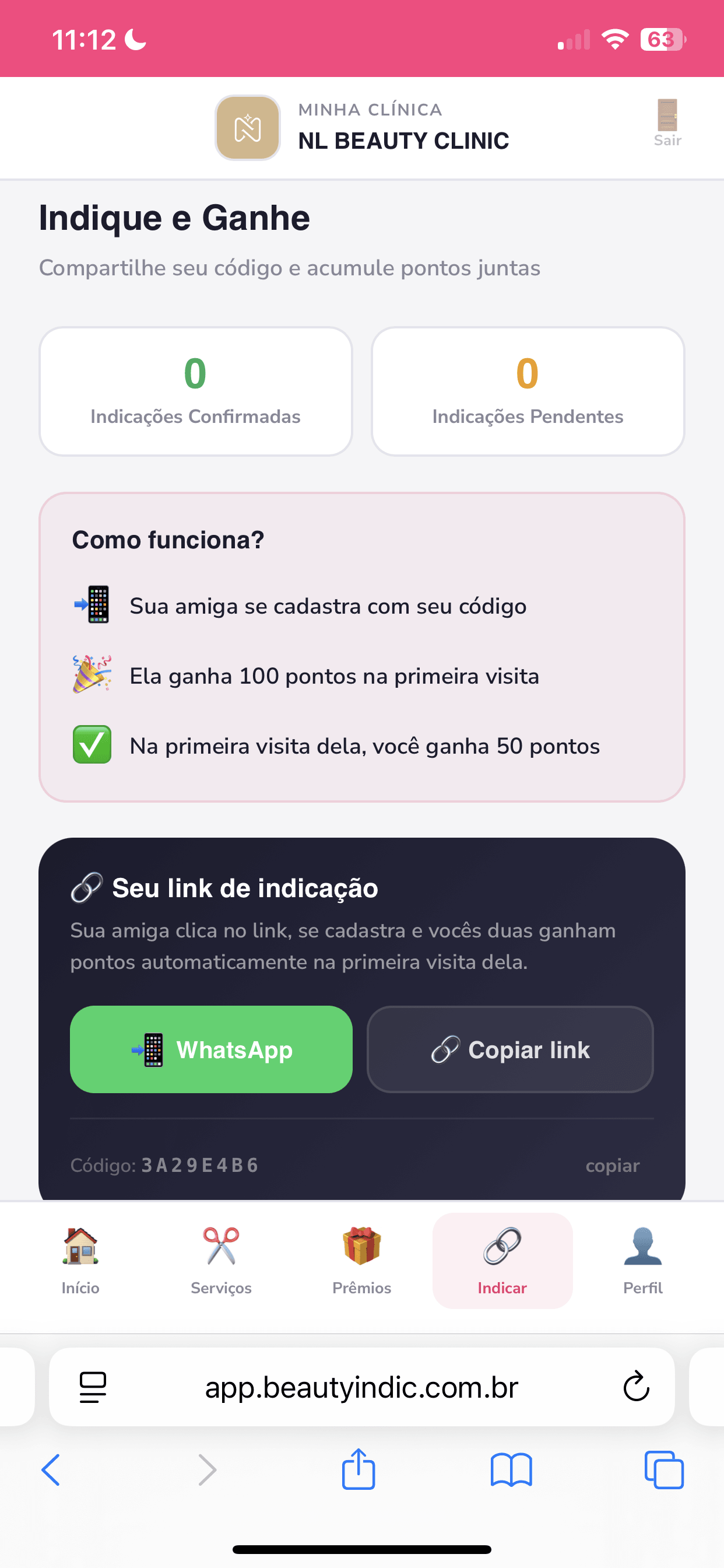 Link de indicação rastreável no portal do cliente